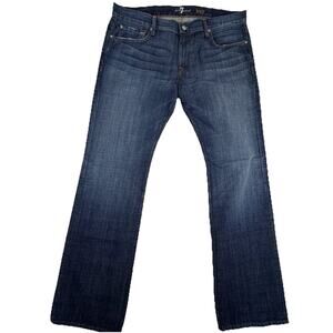 7 For All Mankind Brett Men's Jeans Size 38x35 Bootcut Blue Denim Made In USA